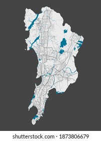 Mumbai map. Detailed map of Mumbai city administrative area. Cityscape panorama. Royalty free vector illustration. Outline map with highways, streets, rivers. Tourist decorative street map.