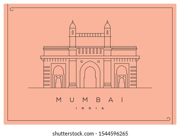 Mumbai minimal poster vector illustration and typography design, India