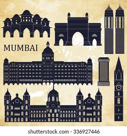 Mumbai monuments silhouette. Vector illustration