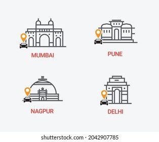 Ilustración del icono del vector de Delhi en Mumbai, Pune, Nagpur