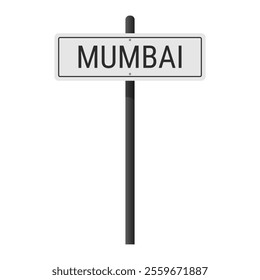 Mumbai road sign on a black pole. Vector illustration isolated on white