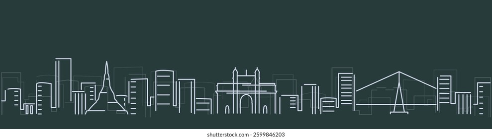 Mumbai Simple Lines Skyline on Dark Background