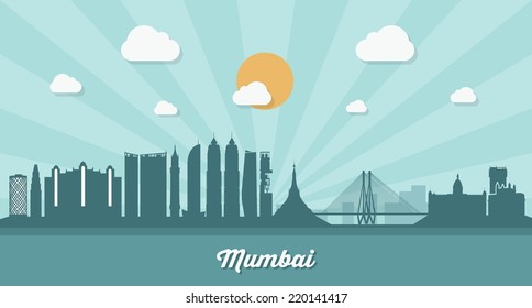 Mumbai skyline - flat design - vector illustration