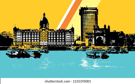 Mumbai Skyline Illustration Gateway Of India