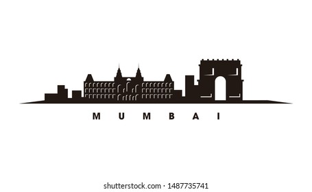Mumbai skyline and landmarks silhouette vector