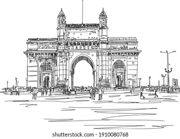 Mumbai skyline, Maharashtra, India. This illustration represents the city with its most notable buildings.