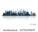 Mumbai skyline silhouette with reflection. Landscape Mumbai, India. Vector illustration.