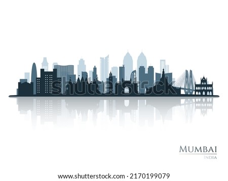 Mumbai skyline silhouette with reflection. Landscape Mumbai, India. Vector illustration.
