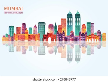 Mumbai skyline silhouette. Vector illustration