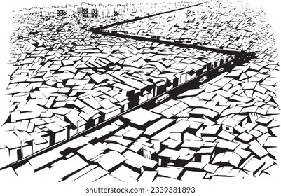 Mumbai slum sketch, free hand draws illustration.