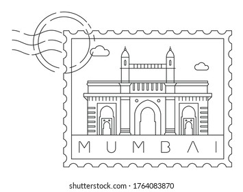 Mumbai stamp minimal linear vector illustration and typography design, india