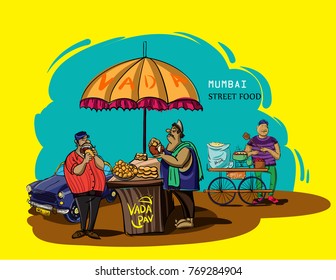 mumbai street food vada pav vector illustration