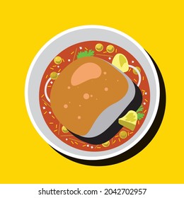 Mumbai Style misal pav. Fast food dish from India, consists of a thick vegetable curry and farsan. vector background.