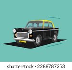 Mumbai taxi illustration vector. Yellow  Black cab taxi.
