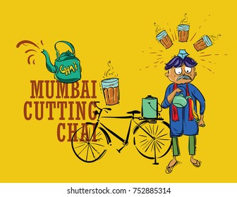 Mumbai Tea Cartoon Illustration