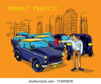 Mumbai Traffic Illustration