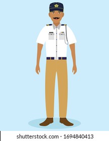 Mumbai Traffic Police With New Cap. Flat Cartoon Vector