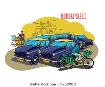 Mumbai traffic vector illustration