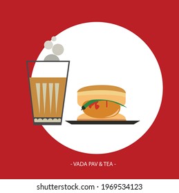 ilustración vada pav y vector de té de mumbai