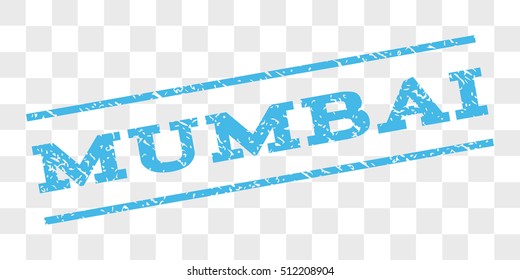 Mumbai watermark stamp. Text caption between parallel lines with grunge design style. Rubber seal stamp with unclean texture. Vector light blue color ink imprint on a chess transparent background.