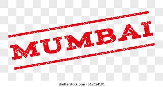 Mumbai watermark stamp. Text tag between parallel lines with grunge design style. Rubber seal stamp with scratched texture. Vector red color ink imprint on a chess transparent background.