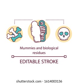 Mummies and biological residues concept icon. Human remains research. Excavation of ancient tomb. Archeological expedition idea thin line illustration. Vector isolated outline drawing. Editable stroke