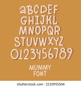 Mummy Bandages Font. Halloween Hand Drawn Vector Illustrationwith Isolated Letters.