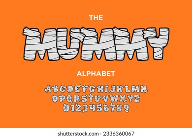 Mummy bandages font. Halloween vector illustration.