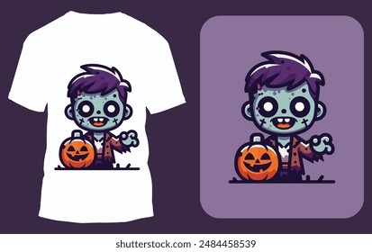 mummy boy Halloween design, mummy holding pumpkin t-shirt, funny mummy illustration, trick-or-treating , spooky character, cute Halloween monster, kids' Halloween costume design, graphic