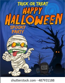 MUMMY CARTOON CHARACTER AND GREETING CARD VECTOR ISOLATED BACKGROUND