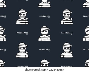 Mummy cartoon character seamless pattern on black background