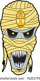 Mummy - Cartoon head shot of a scary mummy, layered for easy color change.