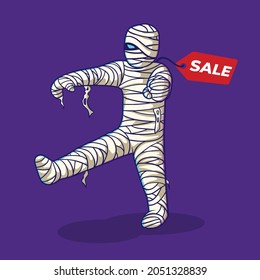 Mummy cartoon illustration with price tag