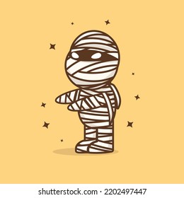 Mummy cartoon illustration. Walking mummy character icon. Halloween character design for kids