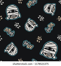 Mummy cartoon seamless pattern print design. Repeatable endless background halloween.