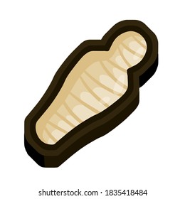 Mummy in a coffin. Ancient ruler Pharaoh of Egypt. Archaeology and the corpse. Halloween monster. Flat cartoon illustration. Sarcophagus with body