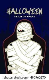 Mummy in coffin Halloween Festival. Trick or treat