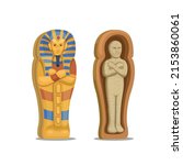 Mummy corpse with coffin figure character set Egypt culture cartoon illustration vector