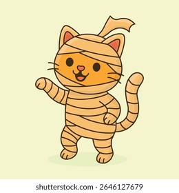 Mummy Cute Cat Halloween Illustration