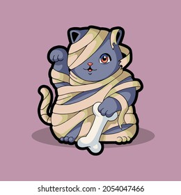 mummy cute funny cat halloween sticker vector