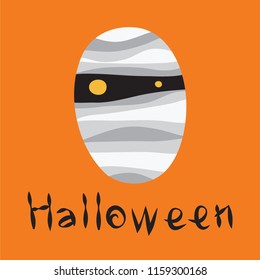 The mummy design and the word Halloween on an orange background.