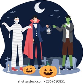 mummy dracula frankenstein zombies illustration