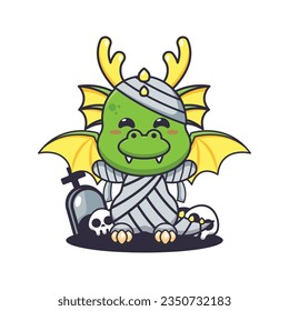 Mummy dragon holding halloween candy.