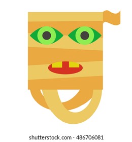 Mummy emojicon facial expression illustration. Vector cartoon icon. Illustration of mummy. Elements for design on white background. Funny orange face. Illustration for kids, card Halloween, print.