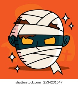 Mummy face with glowing eyes for Halloween costume design, Vector