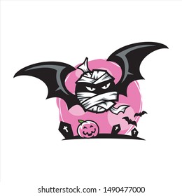 Mummy Face Halloween Pink Moon Vector