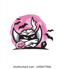 Mummy Face Halloween Pink Moon Vector