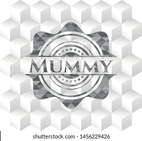 Mummy grey emblem with geometric cube white background