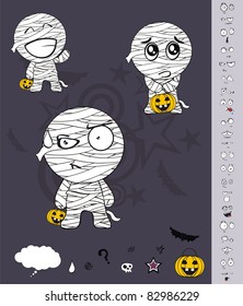 mummy hallooween cartoon set in vector format