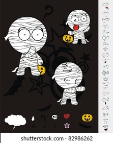 mummy hallooween cartoon set in vector format